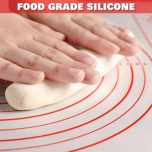 Silicone Pastry Mat Extra Thick Large Non Stick Baking Supplies Kitchen Counter Cooking Rolling Dough Sheet Pie Crust Sourdough Bread Oven Liner with Measurement (L-16''(W)*24''(L), 1#Red)