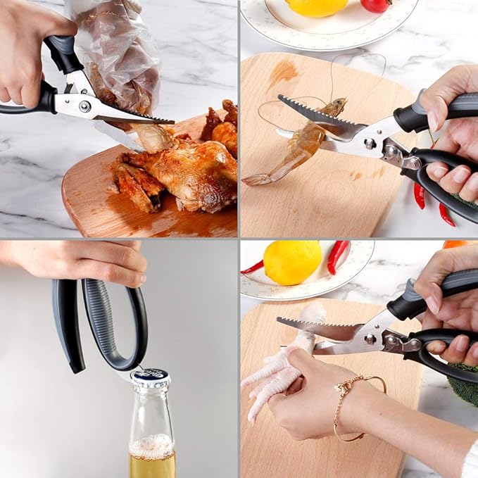 SZFIXEZ Kitchen Scissors Heavy Duty Poultry Shears for Cutting Meat, Seafood,Chicken Bone Game Poultry Chopping Food - Stainless Steel Spring Loaded Scissors