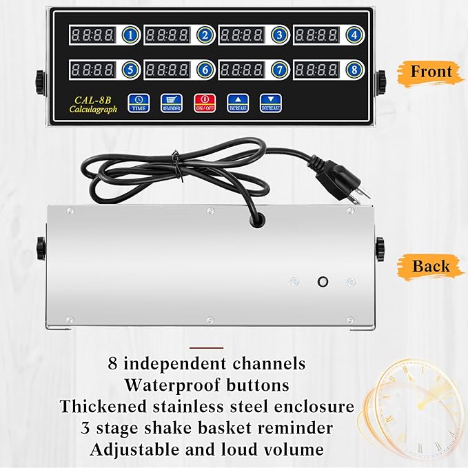2 Pack Commercial 8 Channel Digital Kitchen Timer, Multi-Countdown Timer with Loud Alarm & Large LCD Display, Wall Mount or Countertop for Restaurant, Fry Station, Baking & Lab Use