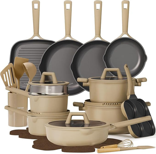 CAROTE 31PCS Pots and Pans Set, Nonstick Cookware Set Kitchen Non Stick Induction Titanium Cookware Non-toxic Granite Cooking set