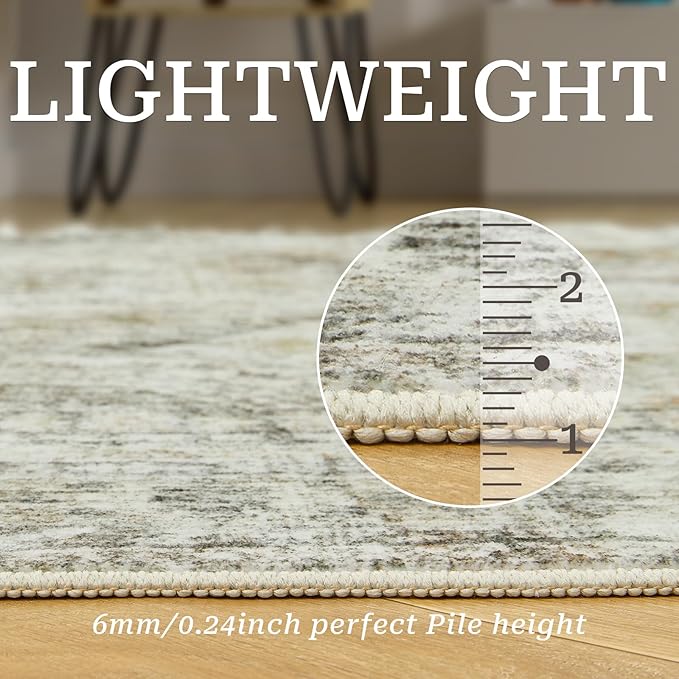 2x5 Rug Runner Washable for Entryway, Soft Bathroom Rugs with Non-Slip Backing, Abstract Low Pile Hallway Runner, Vintage Small Kitchen Carpet for Stair, Laundry Room(2'x5', Grey/Yellow)