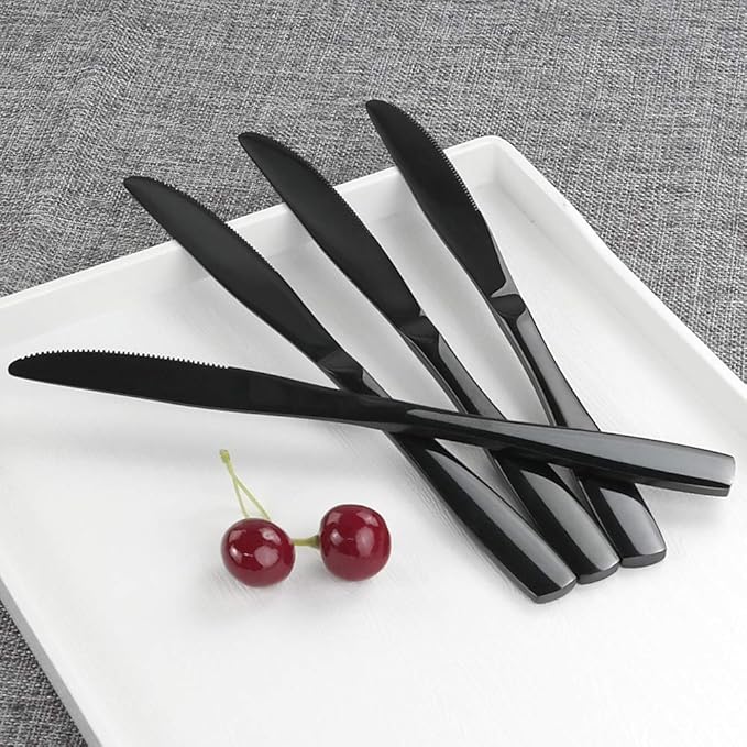 Teyyvn 16-Piece Mirror Finish Black Stainless Steel Dinner Knives, Cutlery Dinner Knife