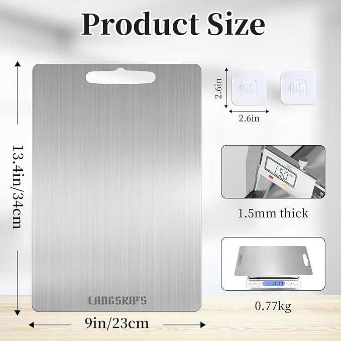 LANGSKIP'S Katuchef Titanium Cutting Boards for Kitchen, Metal Cutting Boards for Kitchen,Dishwasher Safe,Titan Pro Cutting Board Titanium for Meats, Fruits and Vegetables, 1 Pack 13.4 x 9 Inch