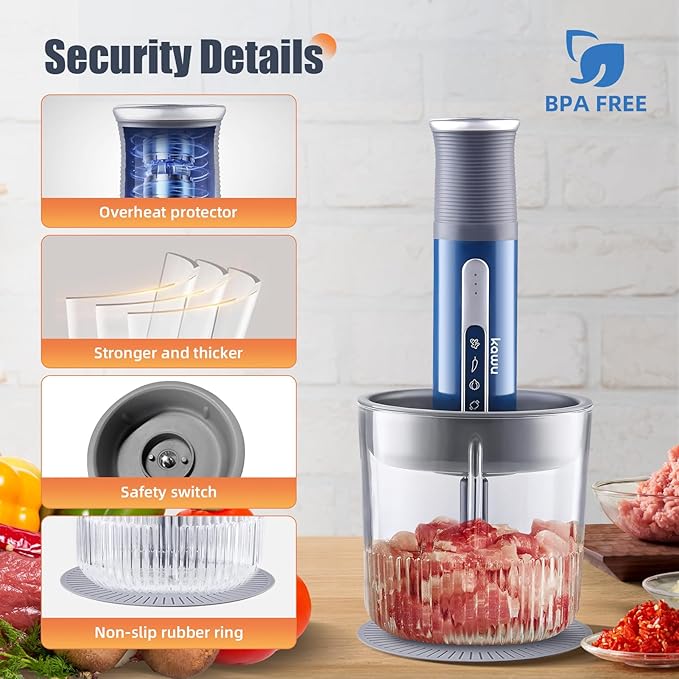 Kawu Electric Meat Grinder, Portable Food Vegetable Chopper with 1 Glass Bowl & Small Bowls, USB Rechargeable Mini Food Processor with Stainless Steel Blades, Meat Chopper Cutter for Home and Kitchen