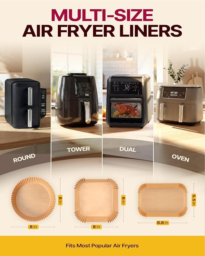 Katbite Air Fryer Liners Disposable - 100PCS, 8x5.5'' Rectangle Liners for Air Fryer Basket, Thick Air Fryer Parchment Paper Liners for Ninja Dual Airfryer Accessories, DZ201, DZ401, FG551