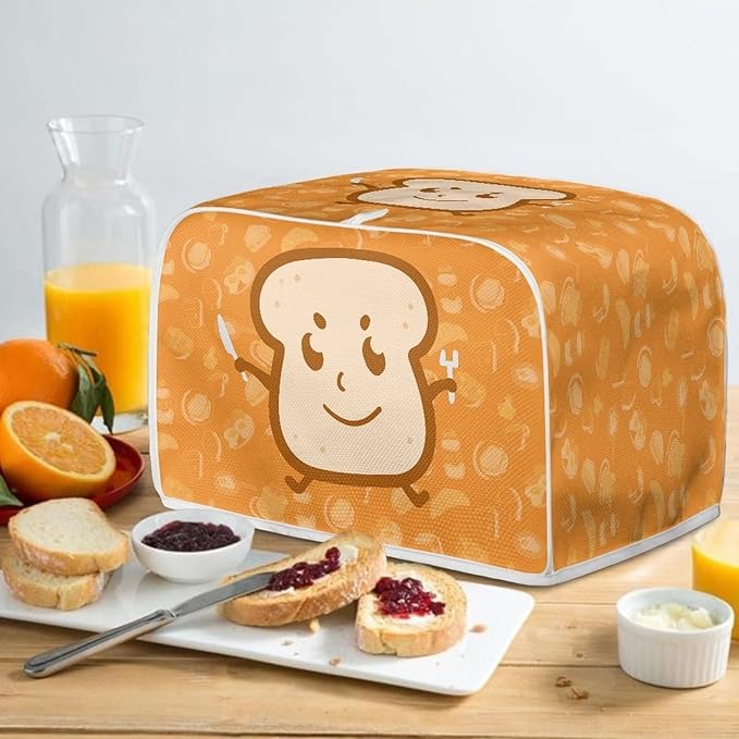 Annejudy Cute Bread Print Toaster Covers Dust and Greasy Protection Bread Maker Covers for 4 Slice Toasters