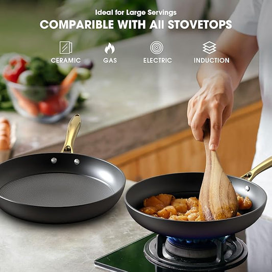 imarku Non Stick Frying Pans, Cast Iron Skillets 2Pcs - 8 inch & 12 Inch Nonstick Frying Pan, Long Lasting Frying Pan Set, Professional Frying Pans Nonstick Oven Safe Pan, Best Gifts for Women Men