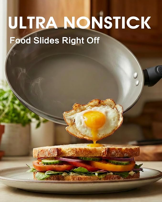 UFIRE 11 Inch Nonstick Frying Pan Skillet, Ceramic Frying Pan, Non Toxic Healthy Ceramic Coating, Suitable for All Stovetops, PTFE PFOA PFOS Free, Black