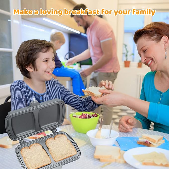 Double-Sided Nonstick Sandwich Maker, Flip Grill Pan for Breakfast, Pancakes, Omelets, Frittatas, Toast (Silver, 30.5*14.2*4.2cm)