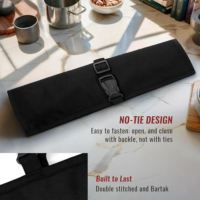 Under NY Sky Knife Roll Case - 2 Slots - Heavy Duty Oxford Canvas Pouch - Leather Reinforced - Portable Bag for Cooking Tools, Utensils, Cutlery Knives, Brushes - Chefs, Kitchen, Travel, Gift - Black