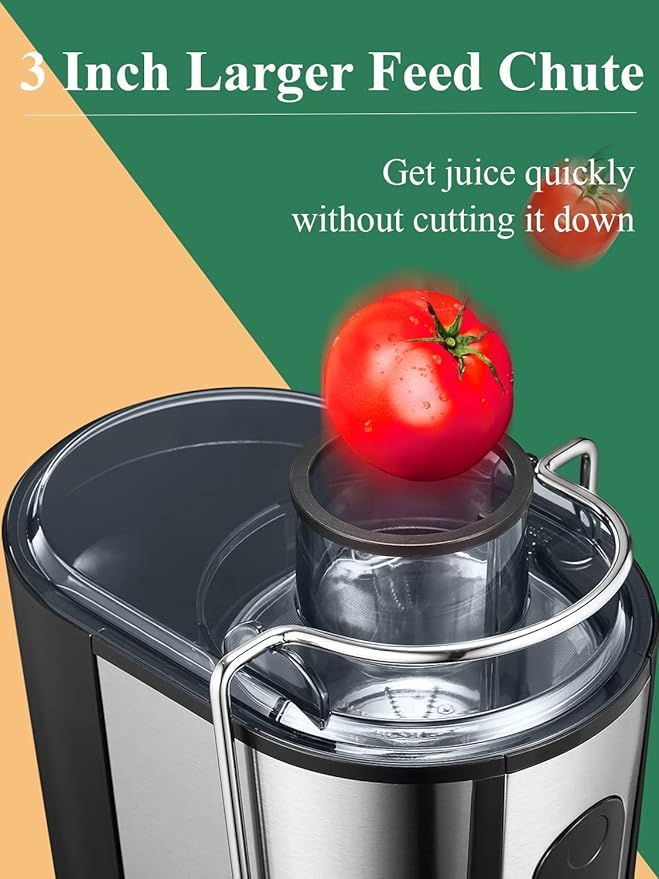 Juilist Juicer Machines with Anti-drip & Anti-slip Function, Centrifugal Juicer Whole Fruit and Vegetable with 3-inch Wide Food Chute, 2 Speeds, Recipe Included, Easy to Clean