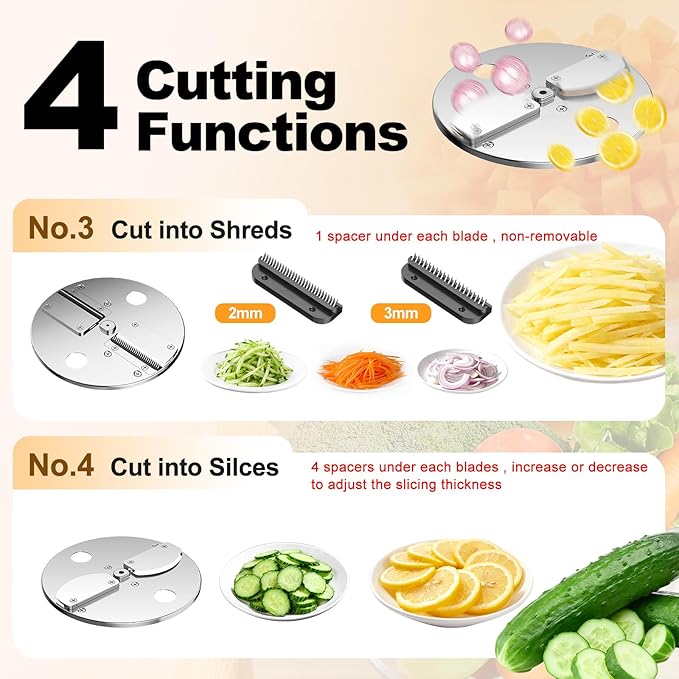 TERUISI 4-In-1 Electric Vegetable Chopper, 200W Vegetable Slicer Food Processor, Veggie Food Cutter With Slicing Shredding Dicing And Striping Function For Commercial Home Use