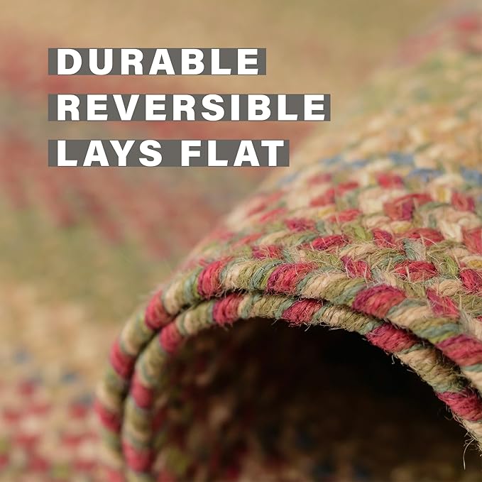 Azalea Multicolor Braided Oval Rug, Jute, 4x6' - Perfect Country Primitive Decor for Entryway, Bedroom, Everywhere