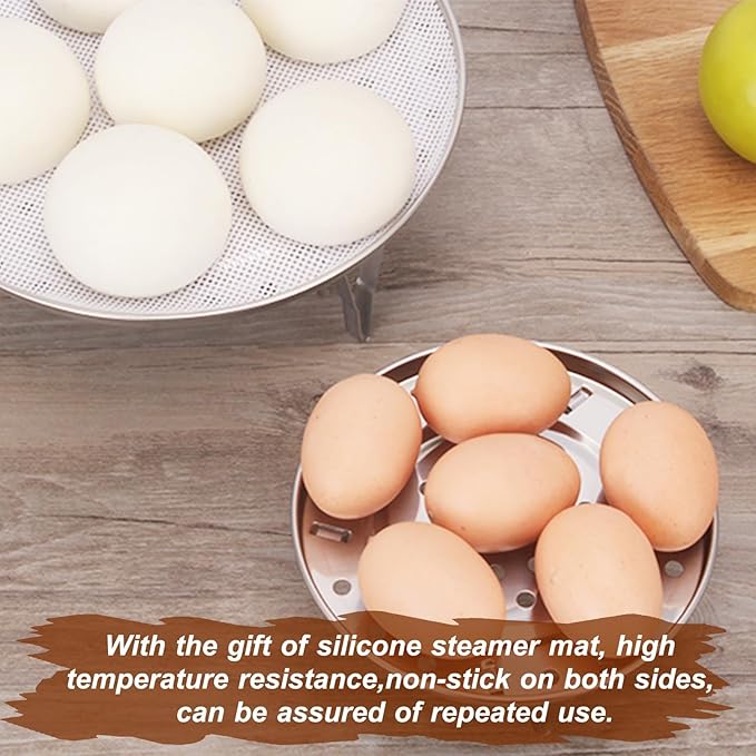 Round Steamer Rack 1pcs with Silicone Liners, Stainless Steel Food Steamer Basket with Removable Stand for Cooking, Instant Pot Steamer Basket for Vegetables Dumplings fish and Seafood(Round-8.7inch/22cm)