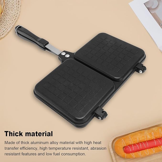 Hot Sandwich Panini Maker with Handle, NonStick Double Sided Frying Pan Grilled Sandwich Maker, Stovetop Toasted Sandwich Press for Home, Kitchen, Breakfast