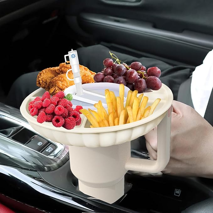 Stanley Snack Tray with Lid and Straw Covers Cap，Compatible with Stanley Cup 40 oz, Stanley Cup Accessories for Car Cup Holder, Home, Party,Outdoor，Silicone Snack Bowl, Christmas Gifts, White