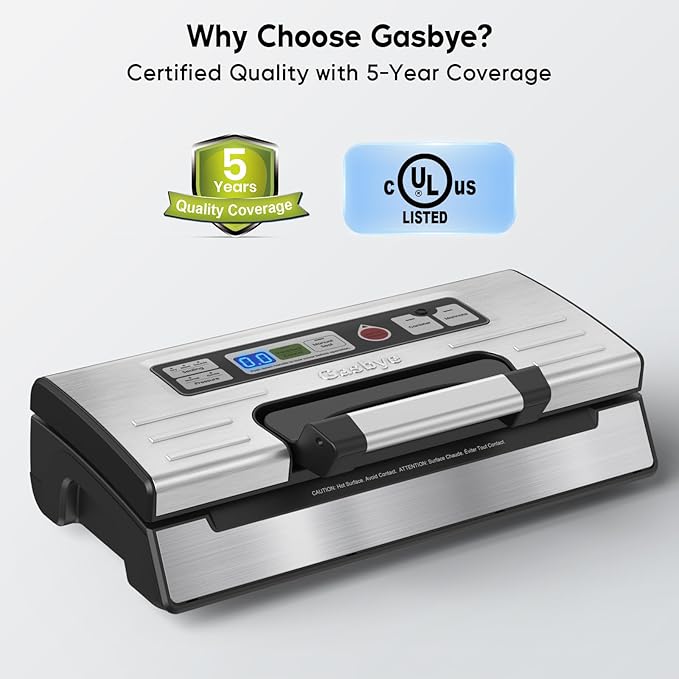 95kPa Precision Vacuum Sealer Machine, Double Heat Seal for Dry/Moist Food, Easy-Lock Handle, Built-in Bag Storage & Cutter, Progress Display, Pulse Mode, Removable Drip Tray, Silver