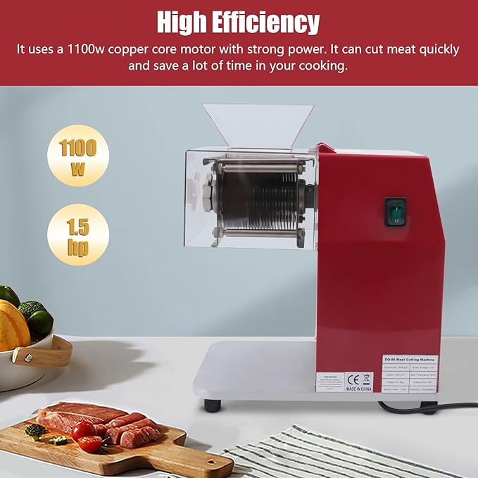 1100W 110V Electric Meat Cutter, Commercial Meat Slicer Dicer Shredder Chopper Stainless Steel Boneless Meat Processor with 0.35cm Blade for Restaurant Kitchen Supermarket Beef Pork Chicken