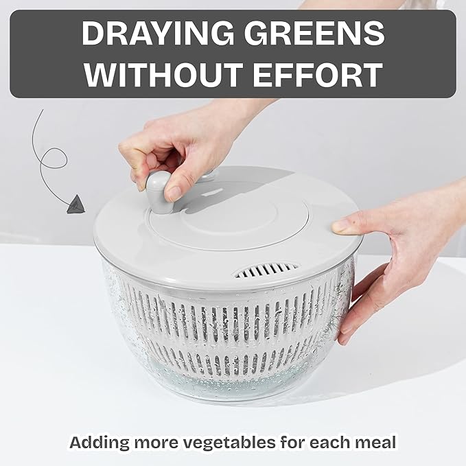 Large Salad Spinner 7-in-1 – Vegetable & Fruit Washer, Dryer, Slicer, Shredder, Juicer – Non-Slip, BPA-Free, Dishwasher Safe Lettuce Spinner Bowl for Meal Prep (White)