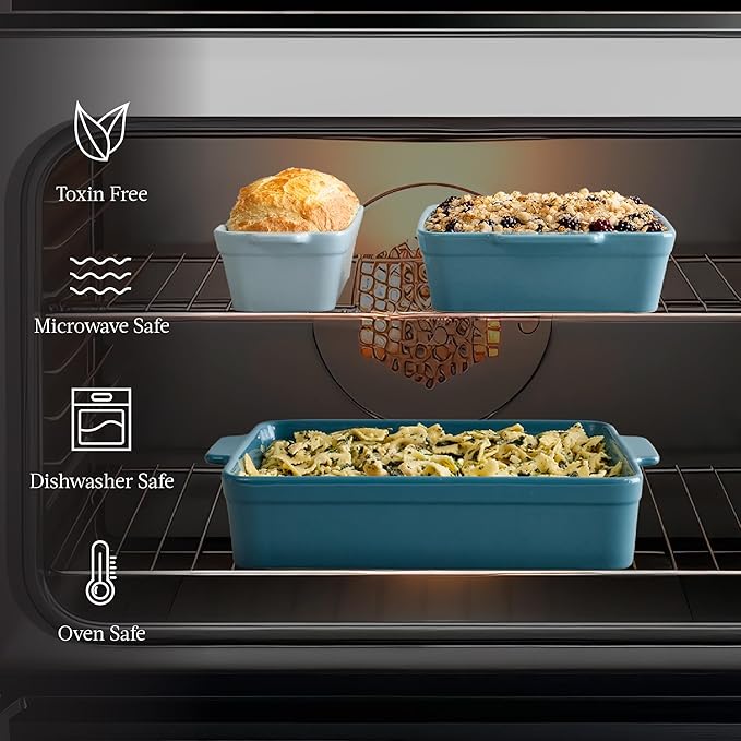 Best Choice Products 3-Piece Ceramic Bakeware Set, Stoneware Baking Dishes, Porcelain Casserole Bakeware Dishes, Serving Dishes - 9x12 Casserole, Loaf Pan, 8x8 Baking Dish - Cornflower Blue