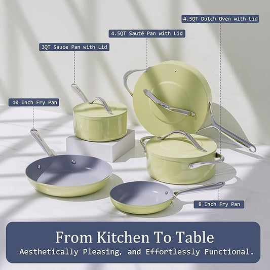 3.5QT Nonstick Ceramic Sauce Pan with Lid 8 inch Ceramic Cookare Even Heat Distribution Non Toxic PFAS-Free Healthy Soup Pot for All Stovetops, Oven & Dishwasher Safe 500°F, Olive Green