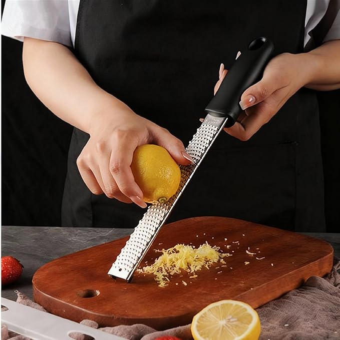 Bestac Stainless Steel Lemon Zester Cheese Grater, Protective Cover Ergonomic Black Handle