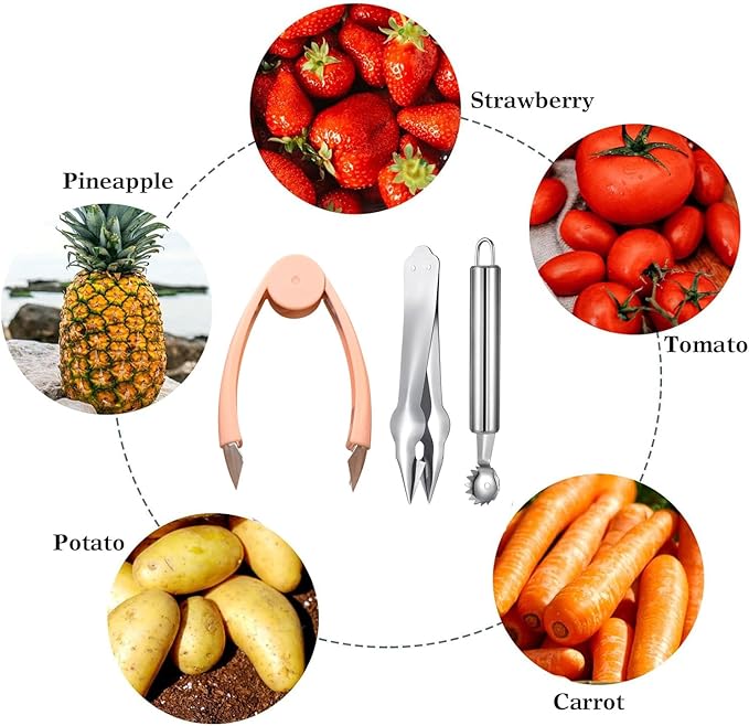 Strawberry Hullers Remover Multifunctional Pineapple Stem Corer Tool Tomato Pineapple Eye Corer Eye Peeler Kitchen Gadget Tool (Yellow)