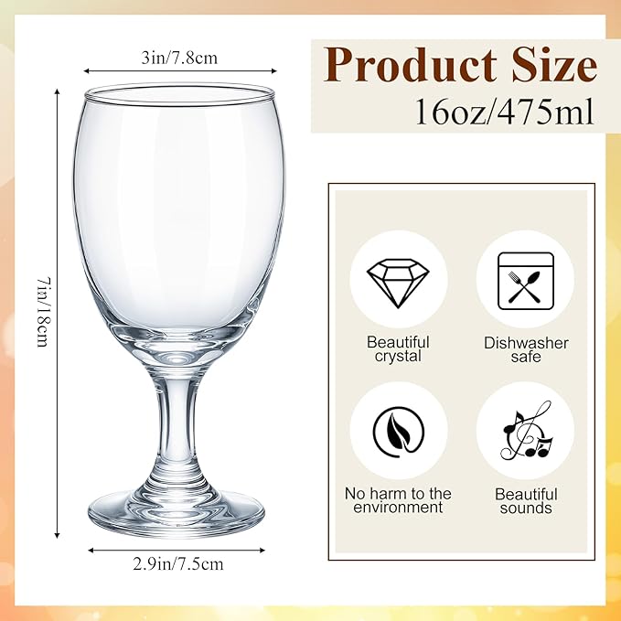Patelai Set of 30 Clear Glasses 16 oz Water Goblet Glass Stemmed Water Glasses for Juice Wine Beer Tea Milk Cold Beverages Drinks Dishwasher Safe