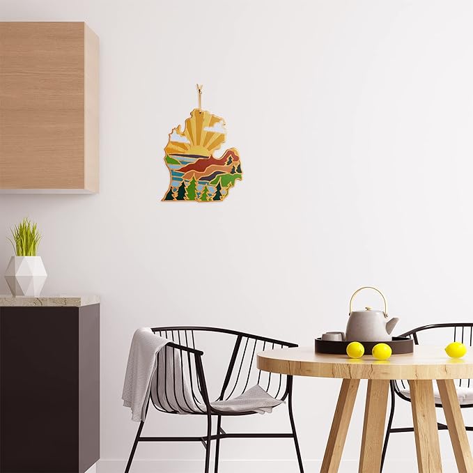 Totally Bamboo Michigan State Shaped Cutting Board and Charcuterie Serving Platter with Artwork by Summer Stokes, Includes Hang Tie for Wall Display Varies