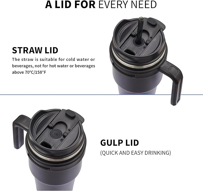ALOUFEA 20 oz Insulated Coffee Mug Tumbler with Handle, Stainless Steel Travel Mug Tumbler with Lid and Straw, Double Wall Vacuum Leak Proof Ice Coffee Thermal Cup, Plum