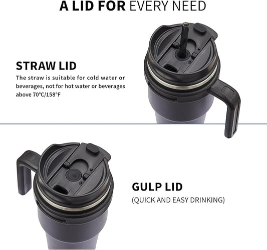 ALOUFEA 20 oz Insulated Coffee Mug Tumbler with Handle, Stainless Steel Travel Mug Tumbler with Lid and Straw,Double Wall Vacuum Leak Proof Ice Coffee Thermal Cup, Navy