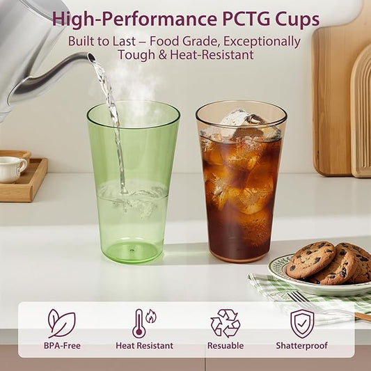 20oz Plastic Tumblers (Set of 8), Multiple Colors Reusable Water Cups, BPA-Free, Shatter-Proof, Dishwasher & Microwave Safe, Stackable Drinking Glasses for Home, Outdoor, Camping, Picnic, Pool