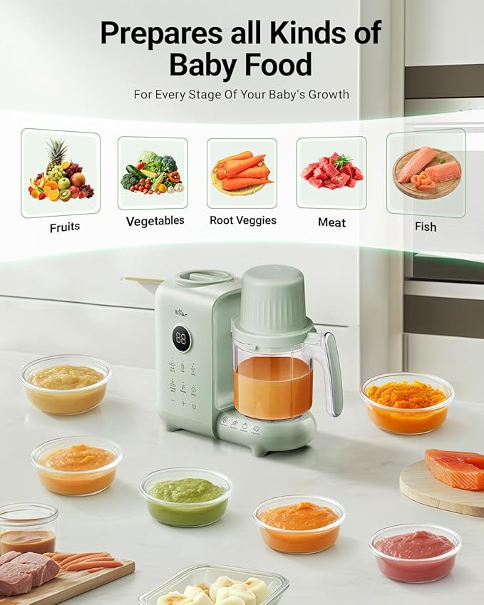 Bear Baby Food Maker with 18.5oz Dual-Layer Steam Baskets, OneStep Baby Food Processor Steamer Puree Blender Grinder Mills, Auto Cooking Grinding&Sterili-zing for Healthy Homemade Baby Food, BPA-Free