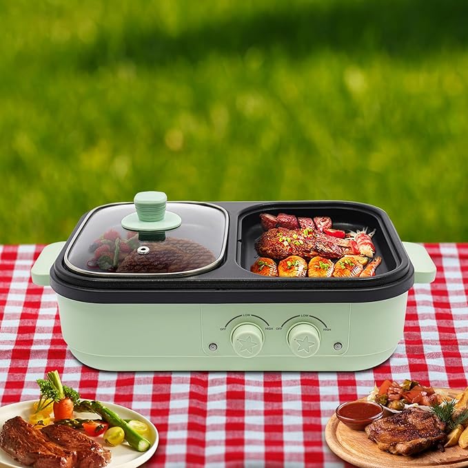 29.53 in Electric Hot Pot With Grill Area, Multi-Purpose Hot Pot, 2-In-1 Electric Hot Pot, For Family, Family Gatherings, Friends Gatherings