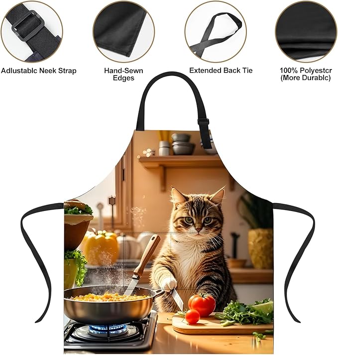 Funny Cat Apron with 2 Pockets Waterproof for Men Women Kitchen Garden Decor