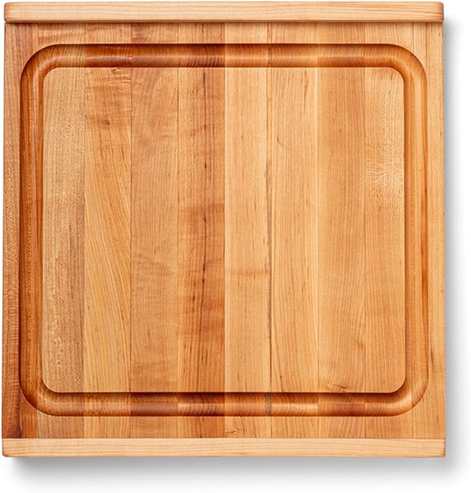 John Boos Countertop Series Rectangular Wooden Maple Cutting Board 17.75”x17.25” – 1.25” Thick, 13-lb Reversible Butcher Block with Juice Groove, Counter Lip & Edge-Grain – Made in the USA