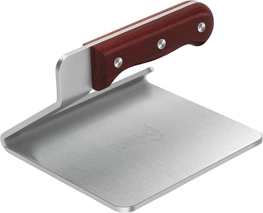 Smash Burger Press, 5.5 Inch -Heavy Duty Stainless Steel Burger Press Meat Steak with Wood Handle,Burger Tool for Smash Burgers, Bacon,Patty, BBQs and Tailgates