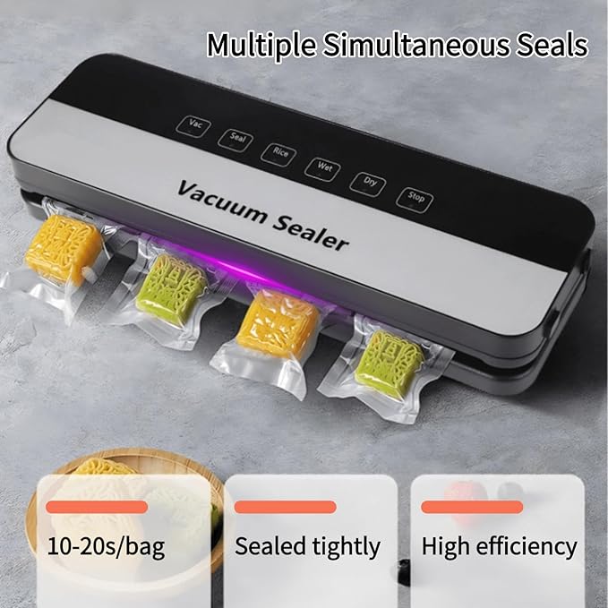 Vacuum Sealer for Food with 30 Vacuum Sealer Bags,Dry/Moist Compact Full Automatic Food Sealer, Precision Suction Power 6-in-1