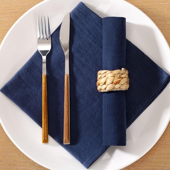 MLMC 4 Pack Navy Blue Cloth Napkins Rustic Washable Cotton Linen Napkins Set of 4 17"x17" Reusable Dinner Napkins Cloth for Wedding Party Events Everyday Use Decor