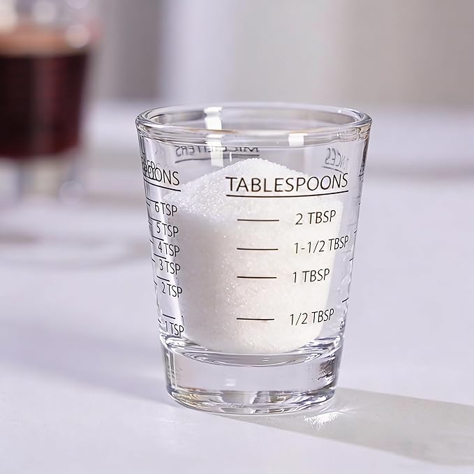 2-Pack Heavy Glass Measuring Shot Cups, Thick Base Liquid Measuring Glass for Coffee, Non-Fading 4-Measurement Espresso Jigger with Incrementa