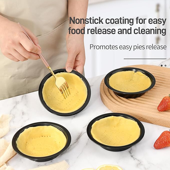 8 Pcs 4 Inch Mini Pie Pan Tins, Round Tart Pans, Carbon Steel Pizza Pan Nonstick Quiche Pans for Baking Small Bakeware Set - Oven & Dishwasher Safe