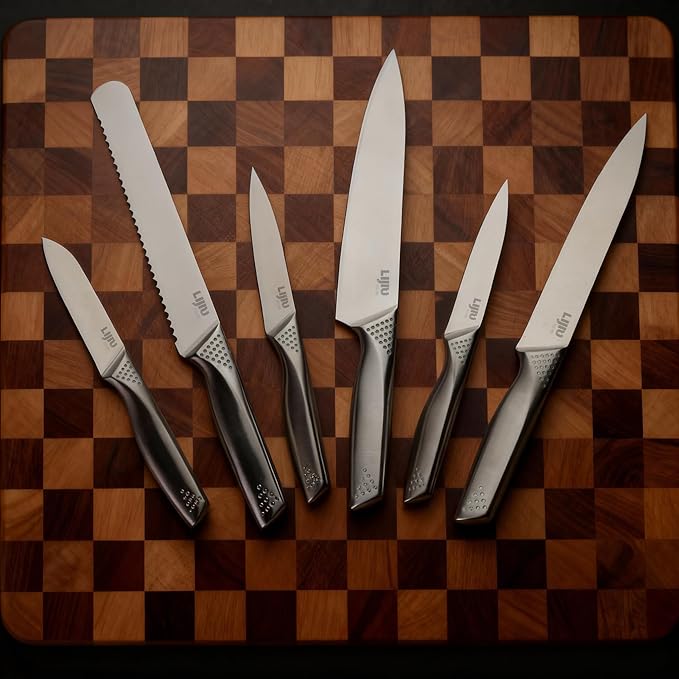 Kitchen Knife Set 6 Pcs & Horizontally Knives Case, Crafted from High Carbon 5Cr15Mov Stainless Steel and Food-Grade Polypropylene.