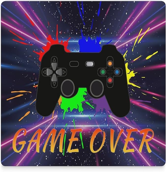 Square-4PCS Gamer Drink Coasters, Square Modern Ceramic Absorbent Coasters, Gaming Graffiti Gamepad Colorful Game Controller Cool Gamer Decor Desk Coffee Table Coaster for Beverage Cup Tea Coasters
