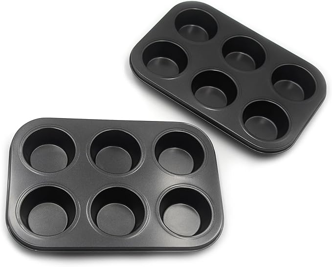 Bakexcel Non-Stick Muffin Pans, 6-Cup Standard Baking Pans Set of 2 with a Scraper for Perfect Muffins & Cupcakes