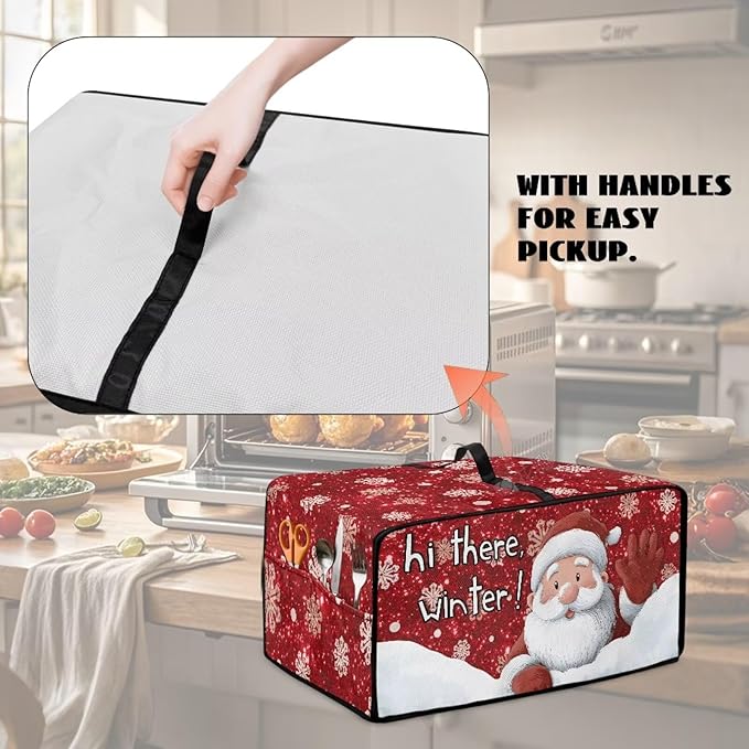 Doojoayie 8 Slice Toaster Cover Christmas Santa Kitchen Appliance Covers Universal Fit Toaster Oven Cover with Top Handle Belt, Easy to Storange Red Christmas Home Decorations