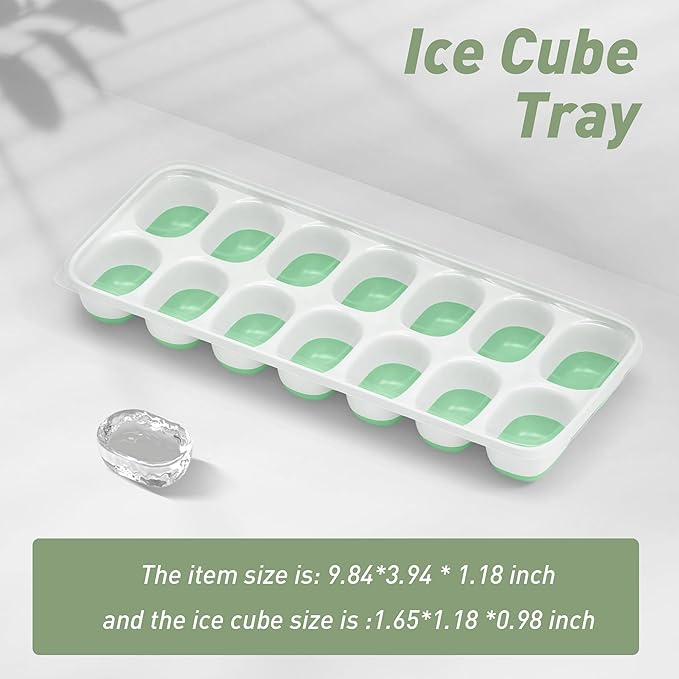 Ice Cube Tray with Lid, 2 Packs 28 Cubes Durable Stackable Ice Cube Trays for Freezer with Removable Lids, Easy-Release Plastic & Silicone Ice Tray for Cocktail, Coffee
