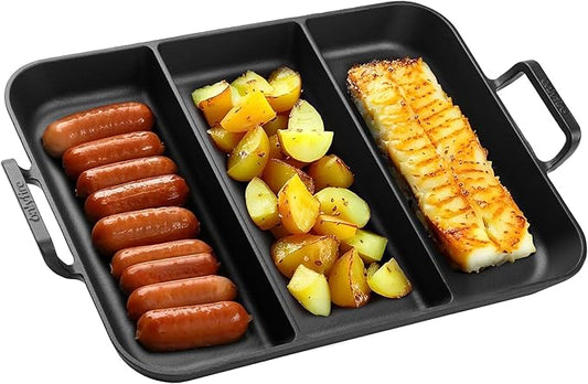 onlyfire Pre-Seasoned Cast Iron Skillet, 16 Inch Griddle Pan Frying Pan with Nonstick Perforated Grill Surface and Dual Handles, Cast Iron Grill Pan for Grills, Oven and All Stovetops