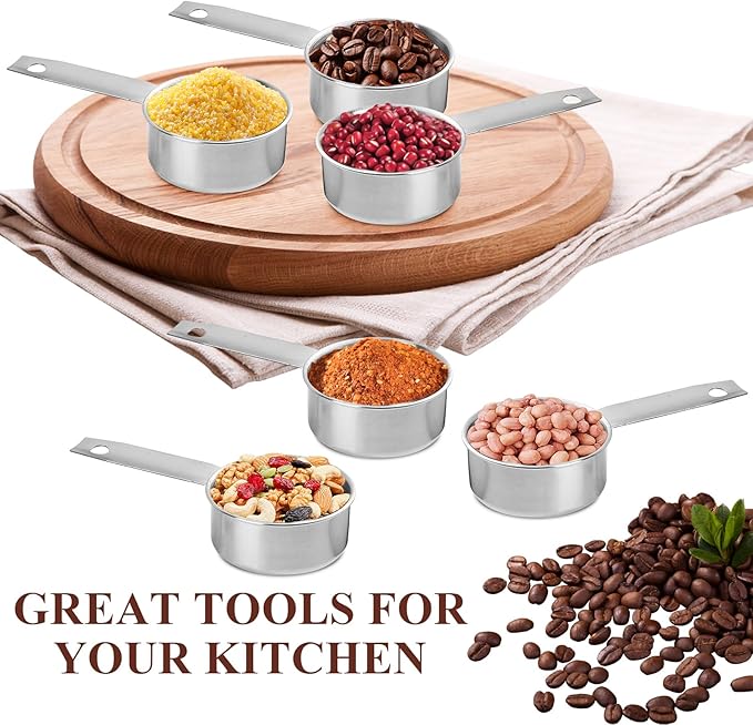 6Pcs Stainless Steel Measuring Cup, 1/4 Cup - 60ml Metal Measuring Cup, Comfortable Hand Feeling Measuring Scoops for Coffee Cooking Baking Kitchen
