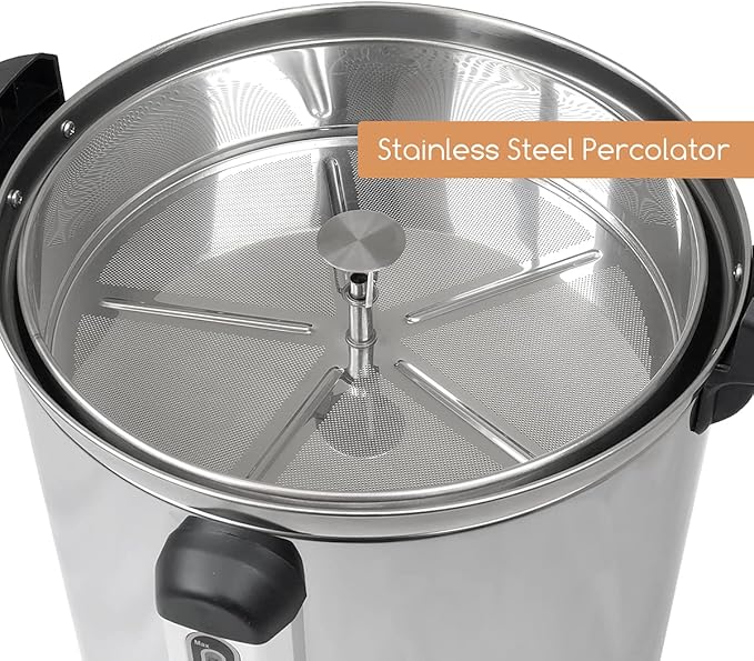 PartyHut 100-Cup XL Commercial Coffee Urn | Stainless Steel Coffee Maker Hot Beverage Dispenser for Catering & Events | Extra Large Commercial Size Coffee Brewer Broiler