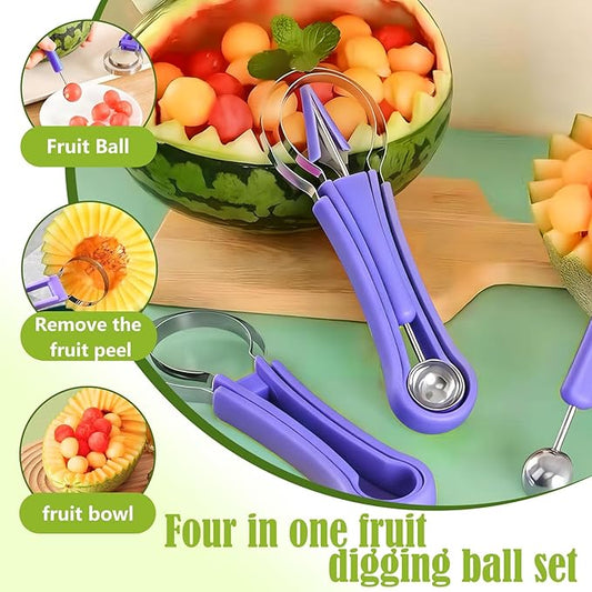 Suuker Melon Baller Scoop Set,4 In 1 fruit cutters shapes, watermelon scooper fruit scooper and baller, fruit carving tools (Dark Blue)